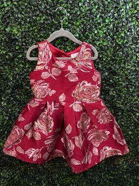 Children’s Place, Toddlers Sleeveless Red Dress, Floral Party Dress, Size 4T